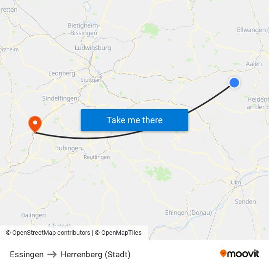 Essingen to Herrenberg (Stadt) map