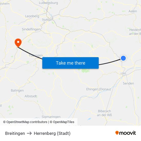 Breitingen to Herrenberg (Stadt) map