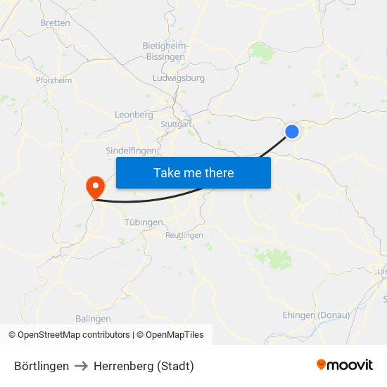 Börtlingen to Herrenberg (Stadt) map