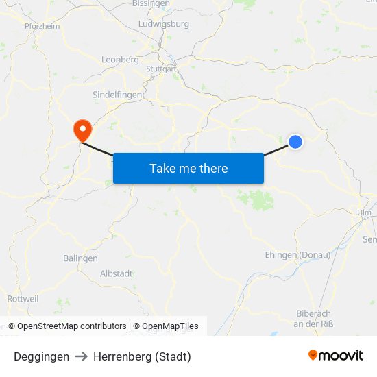 Deggingen to Herrenberg (Stadt) map