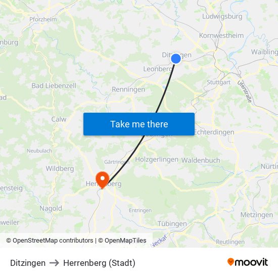 Ditzingen to Herrenberg (Stadt) map