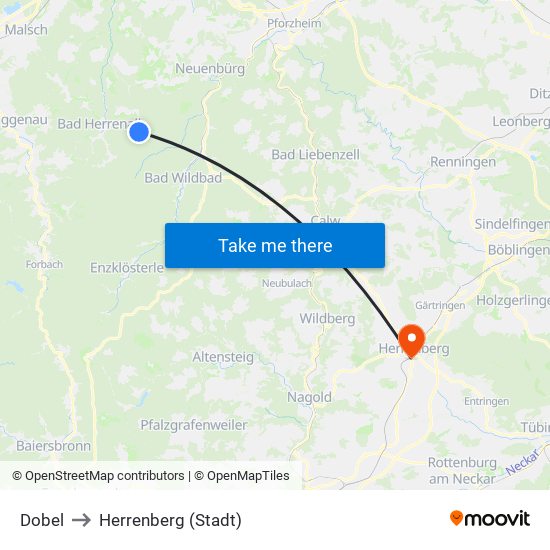 Dobel to Herrenberg (Stadt) map