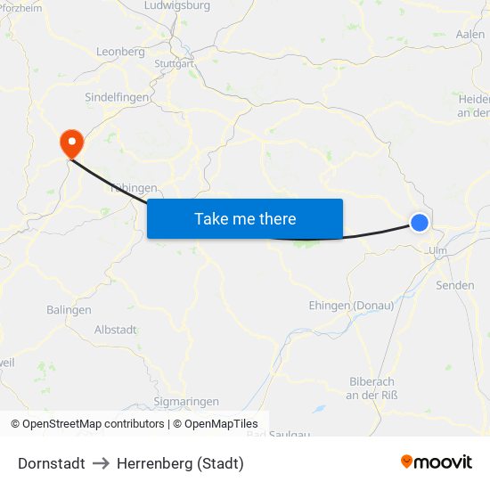 Dornstadt to Herrenberg (Stadt) map