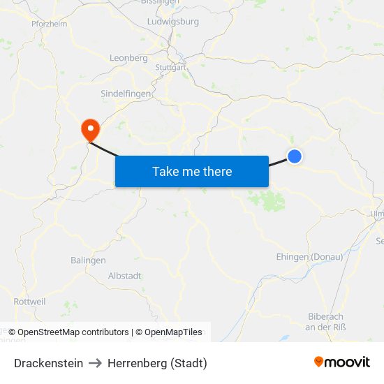 Drackenstein to Herrenberg (Stadt) map
