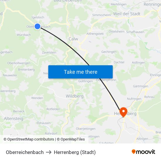 Oberreichenbach to Herrenberg (Stadt) map