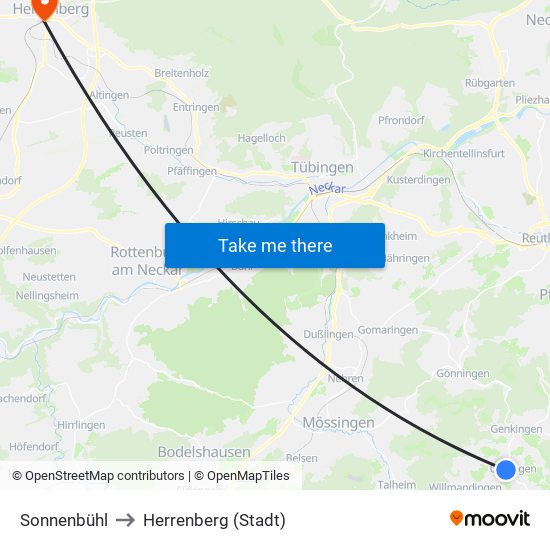 Sonnenbühl to Herrenberg (Stadt) map