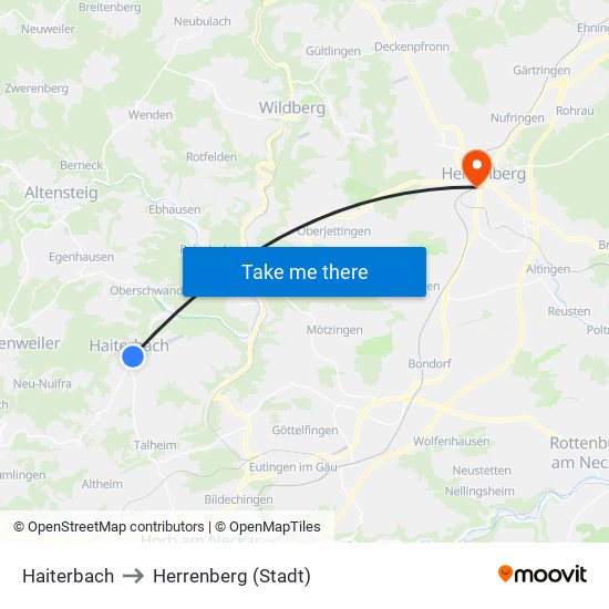 Haiterbach to Herrenberg (Stadt) map