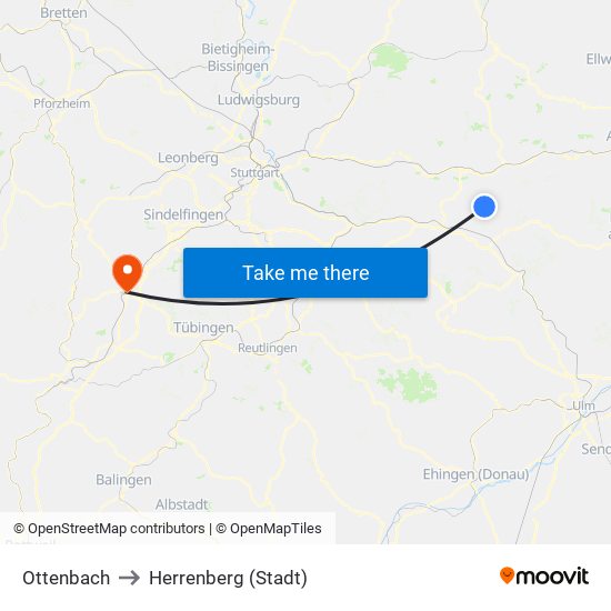 Ottenbach to Herrenberg (Stadt) map