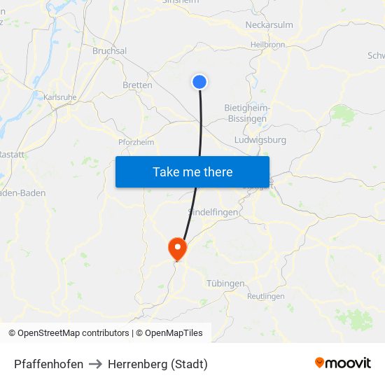 Pfaffenhofen to Herrenberg (Stadt) map