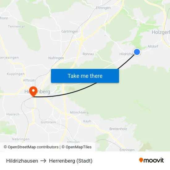 Hildrizhausen to Herrenberg (Stadt) map