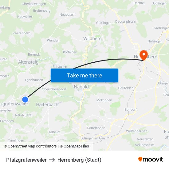 Pfalzgrafenweiler to Herrenberg (Stadt) map