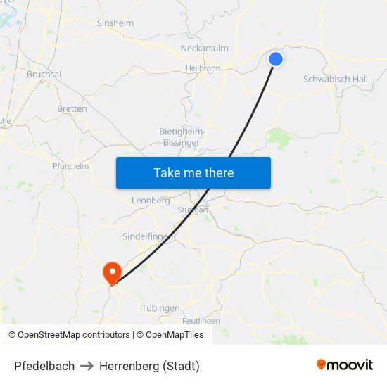 Pfedelbach to Herrenberg (Stadt) map