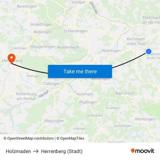 Holzmaden to Herrenberg (Stadt) map