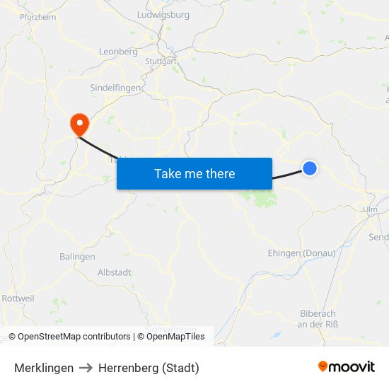 Merklingen to Herrenberg (Stadt) map
