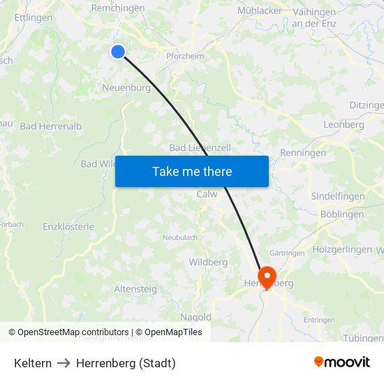 Keltern to Herrenberg (Stadt) map