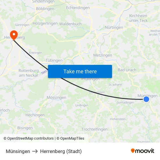 Münsingen to Herrenberg (Stadt) map