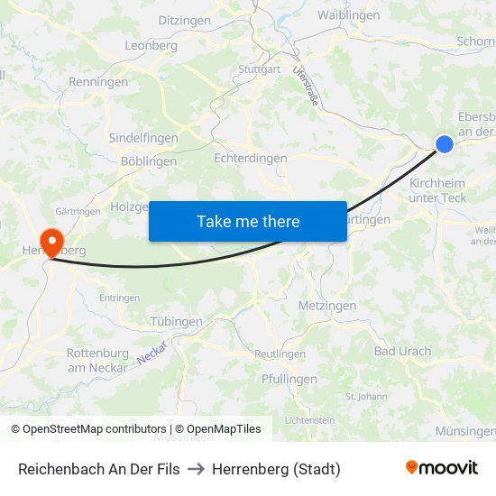 Reichenbach An Der Fils to Herrenberg (Stadt) map
