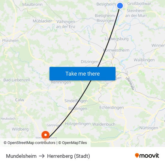 Mundelsheim to Herrenberg (Stadt) map