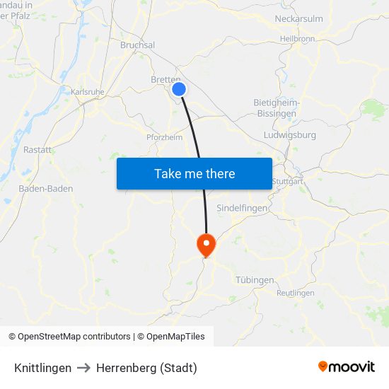 Knittlingen to Herrenberg (Stadt) map