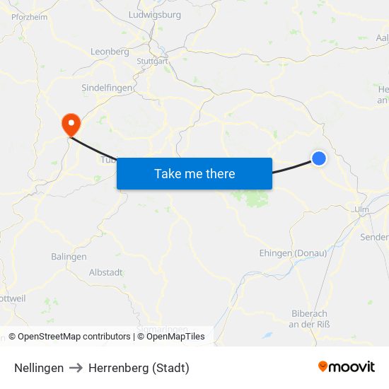 Nellingen to Herrenberg (Stadt) map