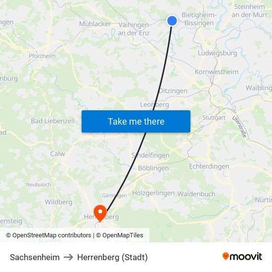 Sachsenheim to Herrenberg (Stadt) map