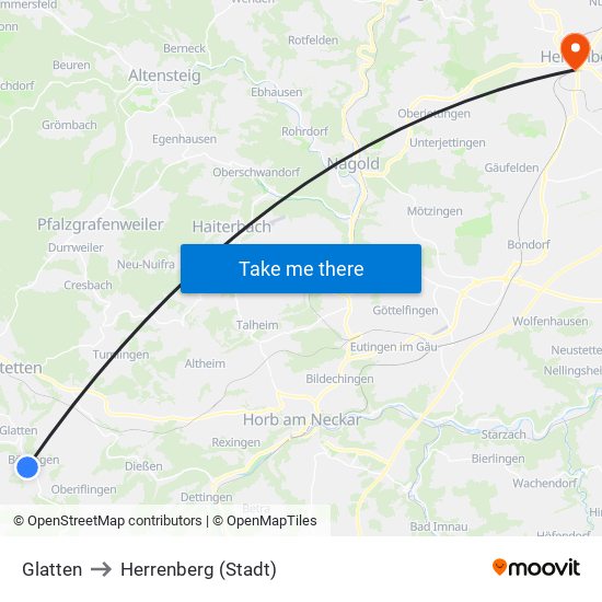 Glatten to Herrenberg (Stadt) map