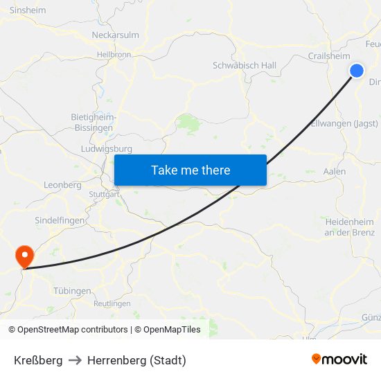 Kreßberg to Herrenberg (Stadt) map