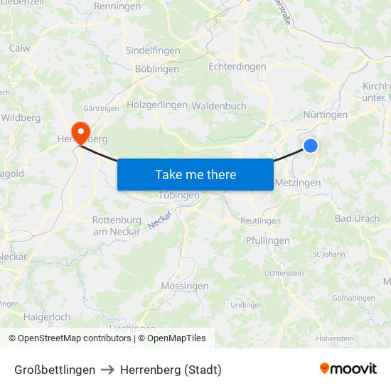 Großbettlingen to Herrenberg (Stadt) map