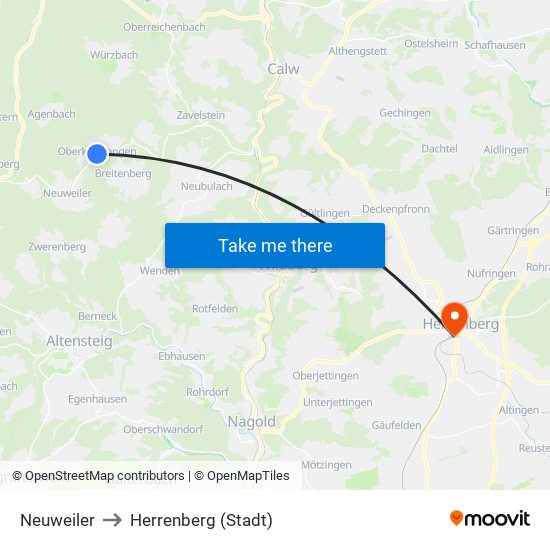 Neuweiler to Herrenberg (Stadt) map