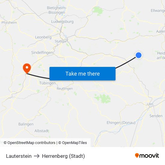 Lauterstein to Herrenberg (Stadt) map