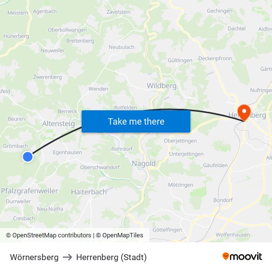 Wörnersberg to Herrenberg (Stadt) map