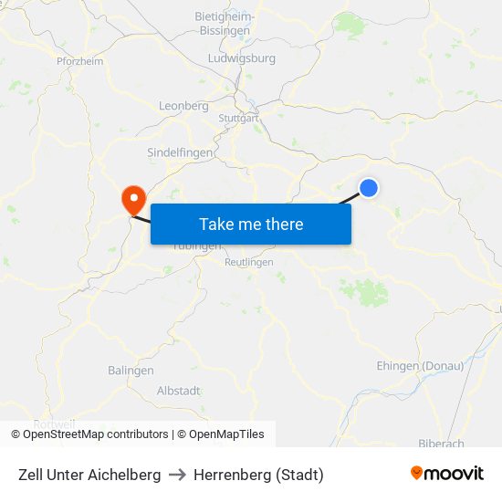 Zell Unter Aichelberg to Herrenberg (Stadt) map