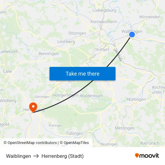Waiblingen to Herrenberg (Stadt) map