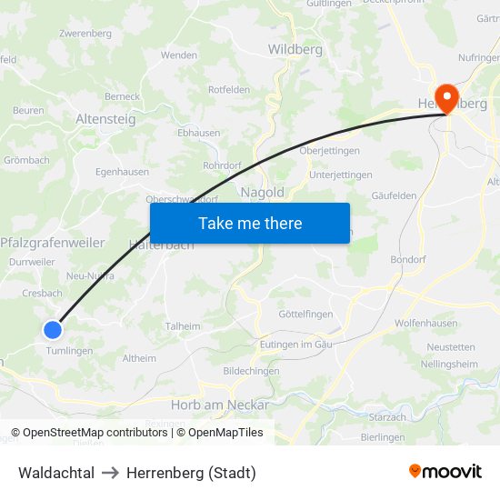 Waldachtal to Herrenberg (Stadt) map