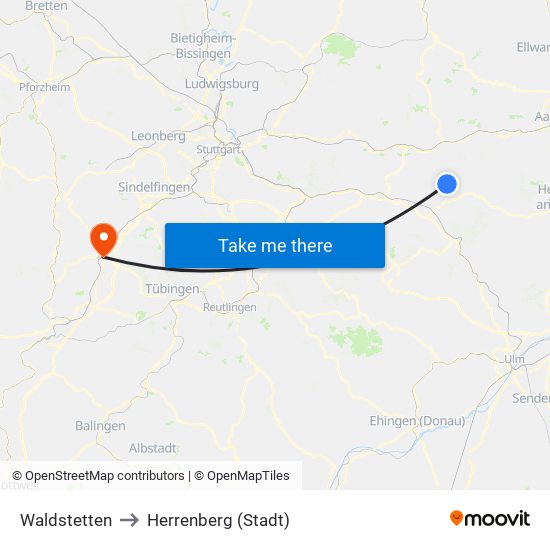 Waldstetten to Herrenberg (Stadt) map