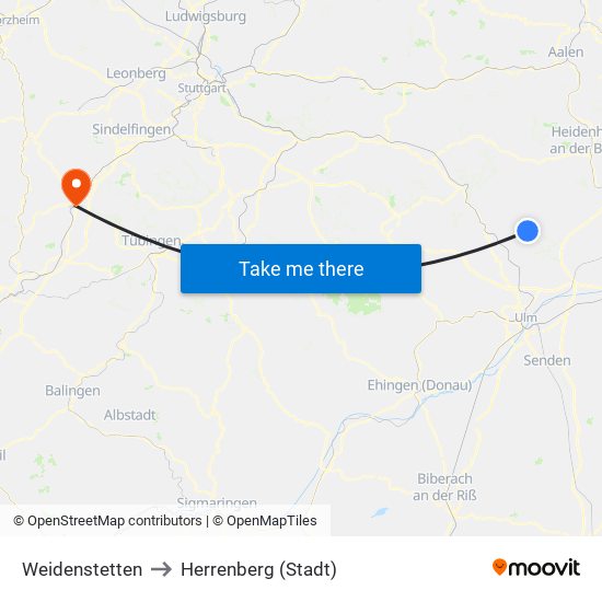 Weidenstetten to Herrenberg (Stadt) map