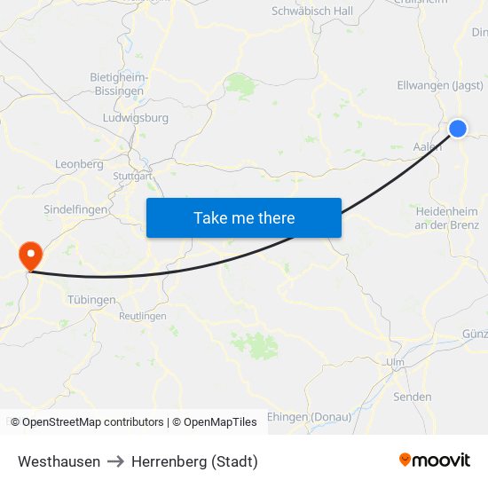 Westhausen to Herrenberg (Stadt) map