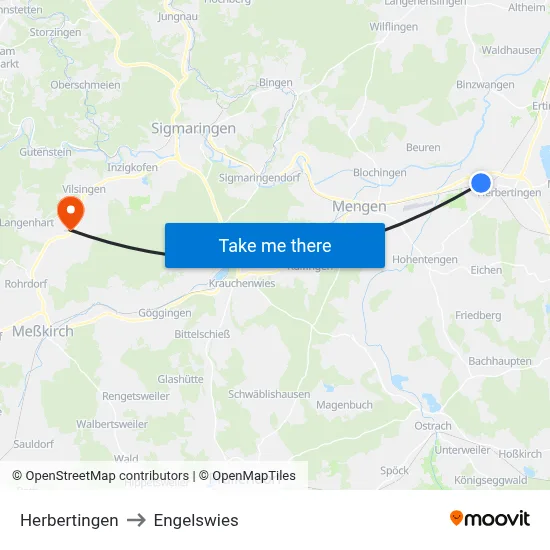 Herbertingen to Engelswies map