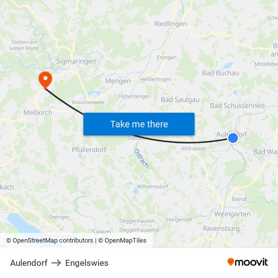 Aulendorf to Engelswies map