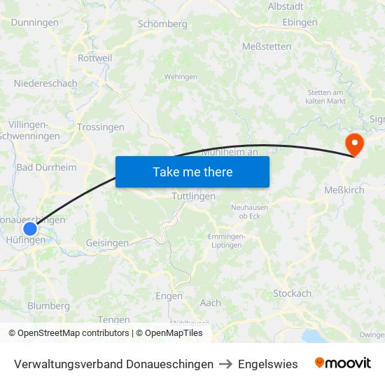 Verwaltungsverband Donaueschingen to Engelswies map