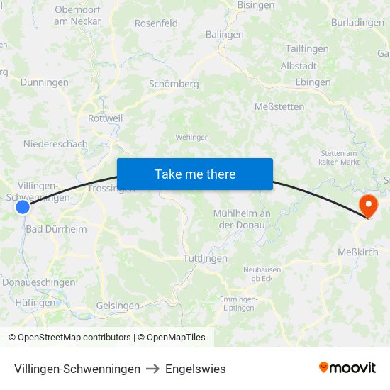 Villingen-Schwenningen to Engelswies map