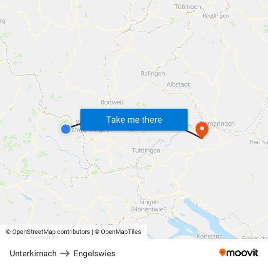 Unterkirnach to Engelswies map