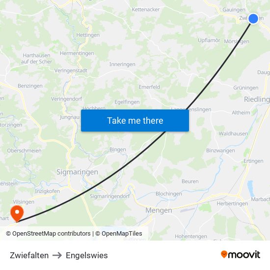 Zwiefalten to Engelswies map