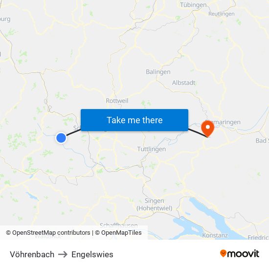 Vöhrenbach to Engelswies map