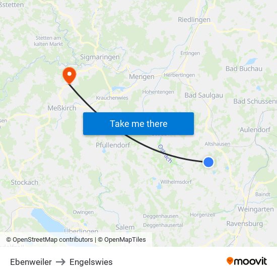 Ebenweiler to Engelswies map