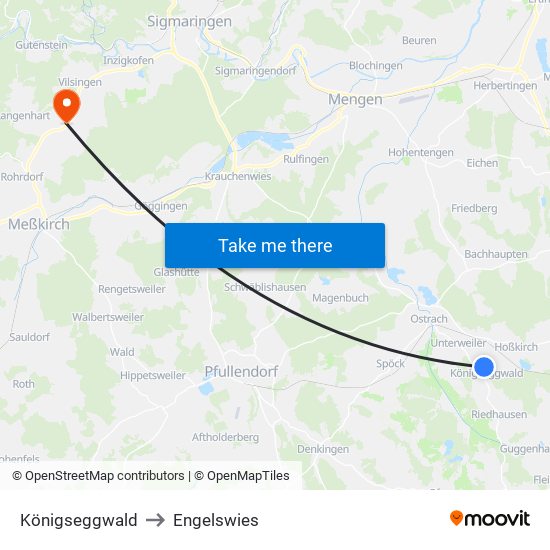 Königseggwald to Engelswies map