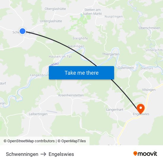 Schwenningen to Engelswies map