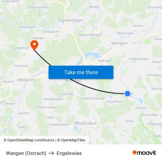 Wangen (Ostrach) to Engelswies map
