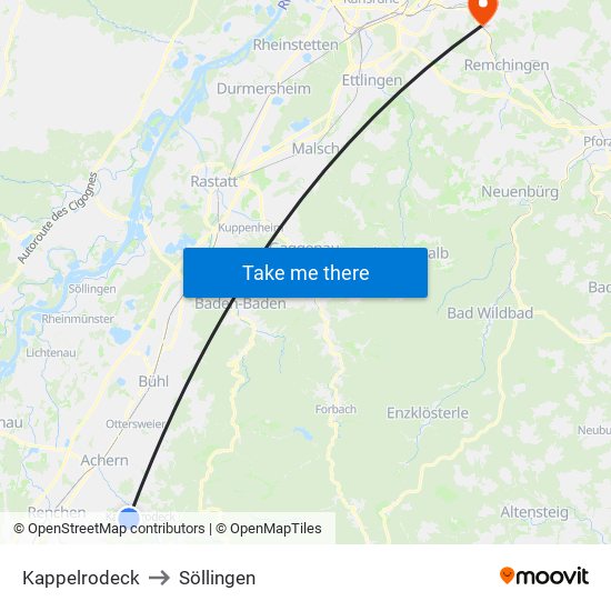 Kappelrodeck to Söllingen map