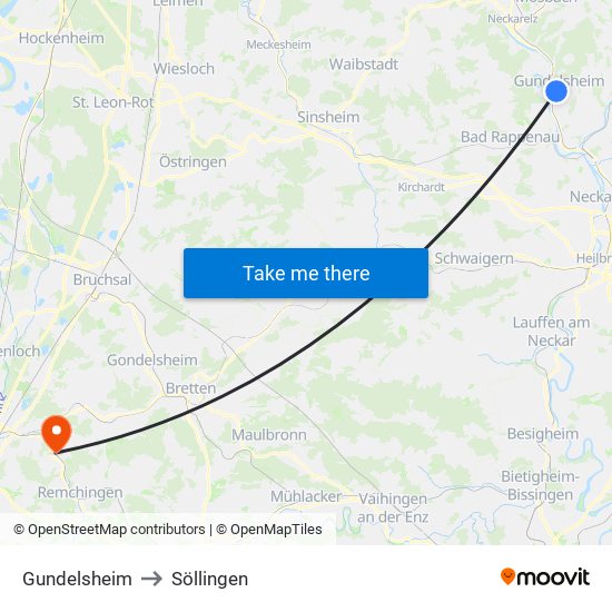 Gundelsheim to Söllingen map